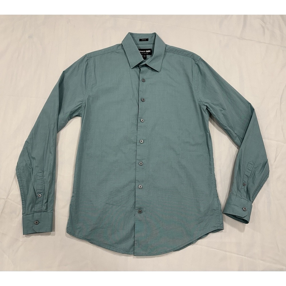 Men's Express 1MX Extra Slim Fit Dress Shirt - Small 14-14.5 Aqua / Teal